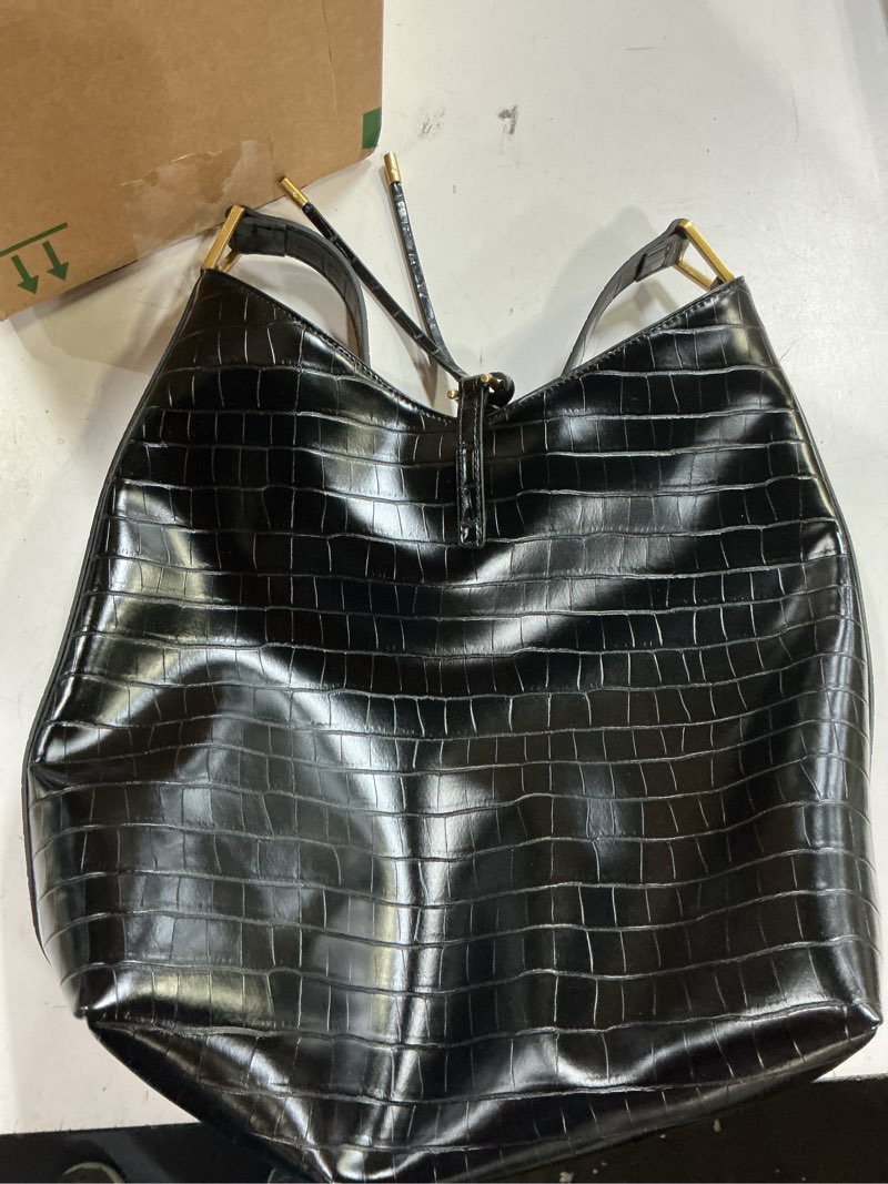 Condition photo showing Good Condition for jw pei women's aria faux suede shoulder bag black croc