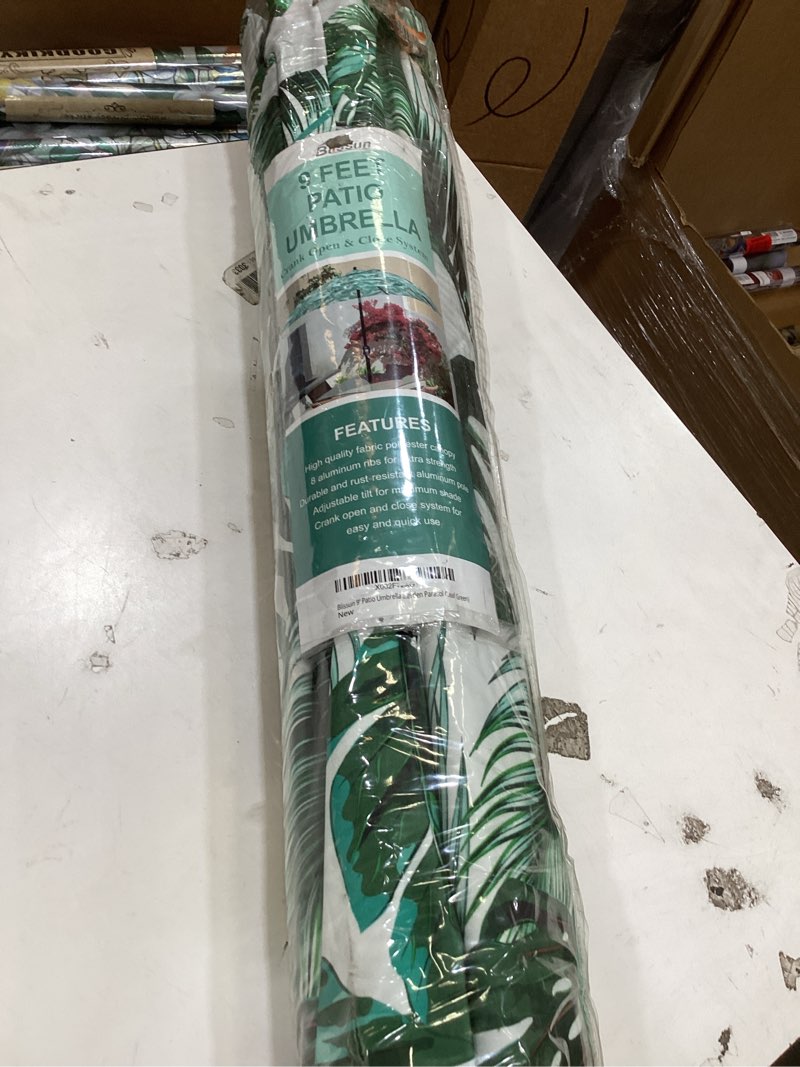 Condition photo showing Good Condition for blissun 9' patio umbrella aluminum manual push button tilt and crank garden parasol (leaf green)