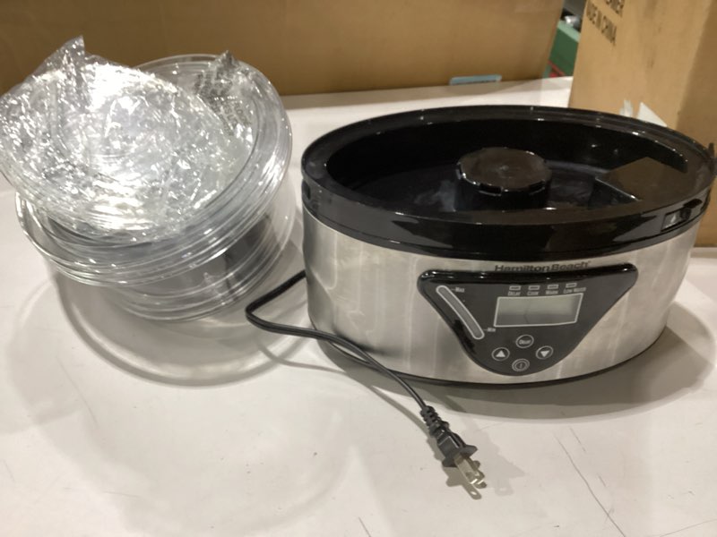 Condition photo showing Good Condition for not tested hamilton beach digital electric food steamer & rice cooker for quick, healthy cooking with stackable three-tier bowls for vegetables and seafood, 8.25 quart, black & stainless steel black & stainless steel stackable three-tier bowls, 8.25 quart