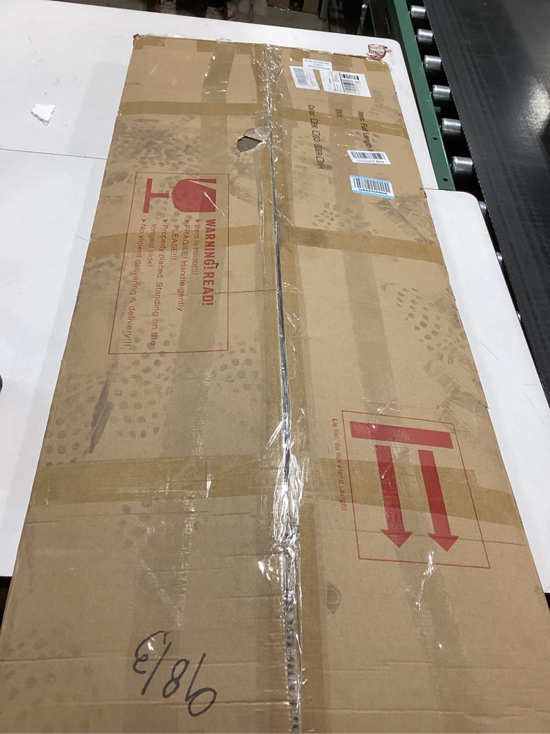 Condition photo showing As Is for HARRITPURE 56"x21" Full Length Mirror, Black Rounded Corner Aluminum Frame Floor Standing Mirror Hanging/Leaning Wall for Living Room Bedroom Cloakroom Black 56"L x 21"W