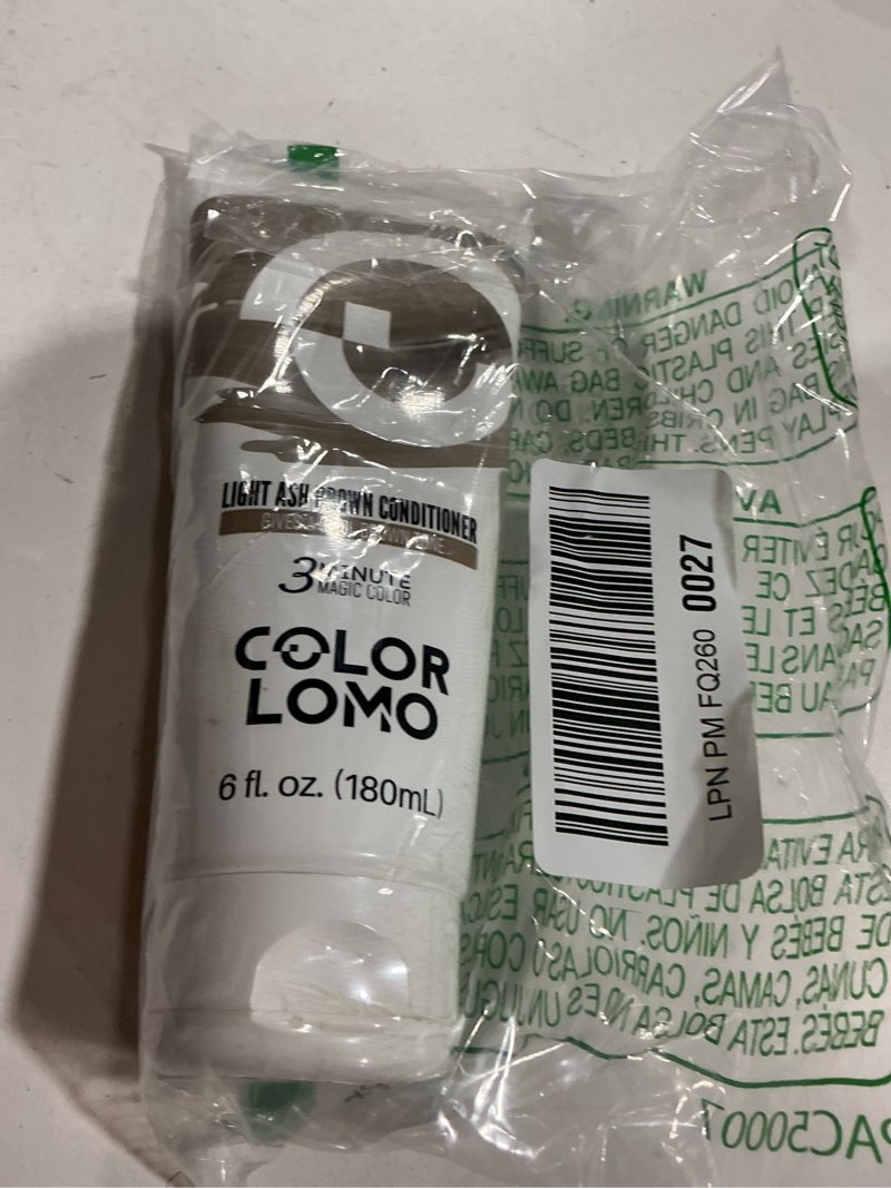 Condition photo showing As Is for colorlomo color depositing conditioner for bleached hair, semi permanent hair color conditioner with shea butter & almond oil, hydrates & refreshes faded color, vegan, 6oz-light ash brown