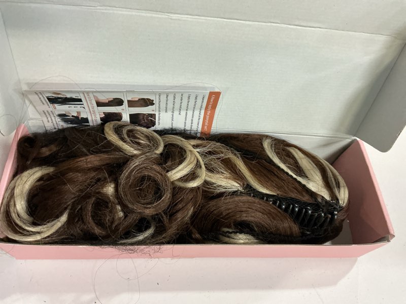 Condition photo showing Good Condition for SEIKEA Ponytail Extension, 24" Fluffy Long Wavy Curly Claw Clip Hair Extensions Ponytail Multi-layered Clip in Fake Pony Tails Natural Soft Synthetic Hairpiece Light Brown with Blonde