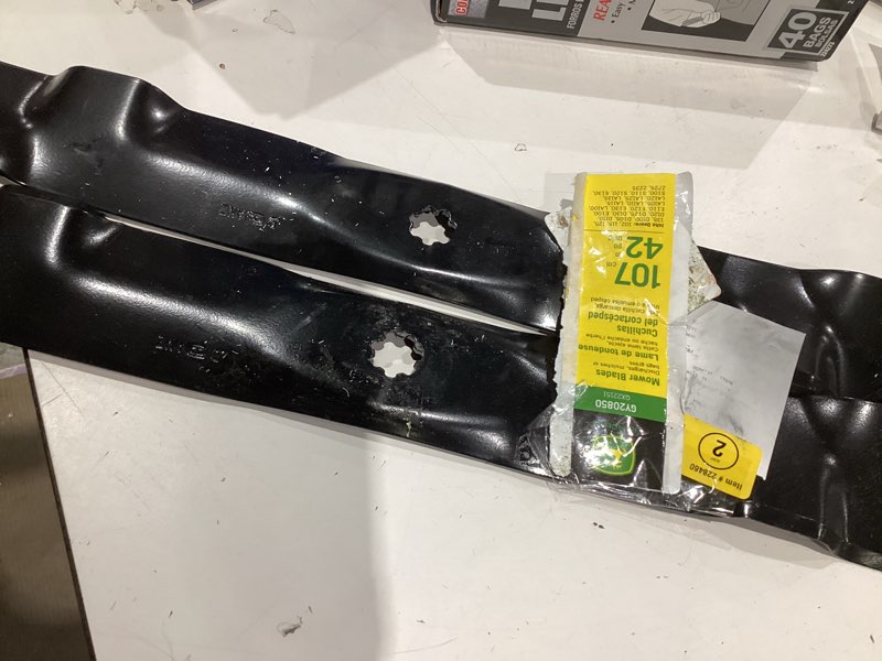 Condition photo showing As Is for 42 in. mower blades (2-pack)