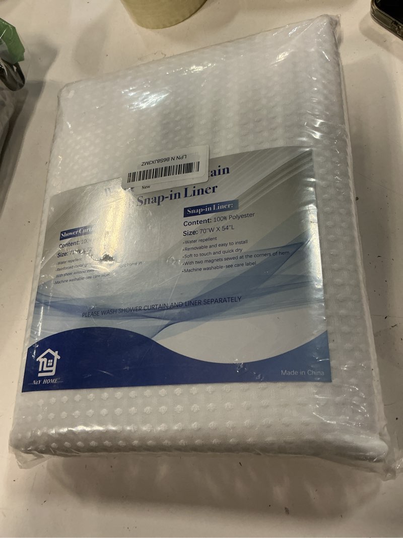 Condition photo showing Good Condition for n&y home waffle weave shower curtain with snap-in fabric liner set, 12 white hooks included - hotel style, waterproof & washable, heavyweight fabric & mesh top window - 71x72, white white 71"w x 72"l (pack of 1)
