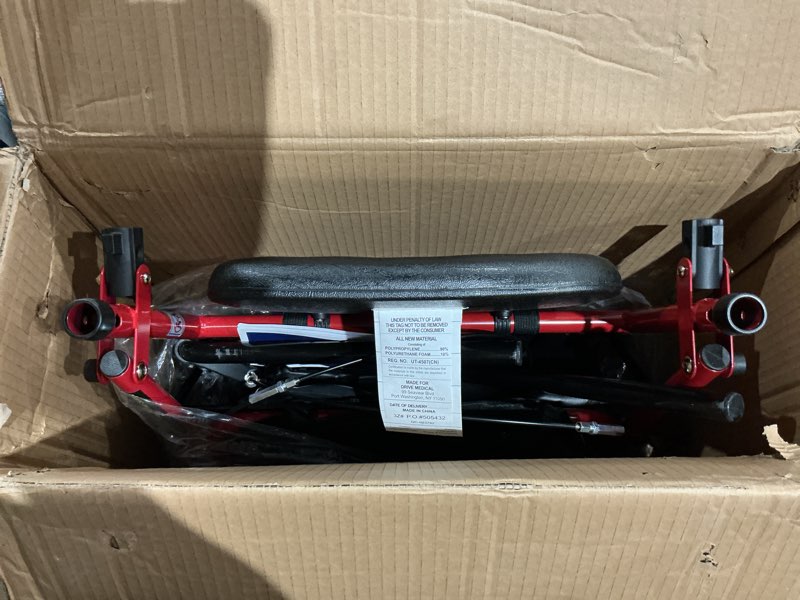 Condition photo showing Good Condition for drive medical rollator walker with seat - stable mobility support - height adjustable - durable steel frame construction - smooth 7.5" wheels - foldable frame - 350 lb limit - red