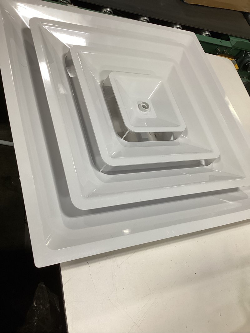 Condition photo showing Good Condition for Fits 24x24 Steel T-Bar Drop Ceiling Grid | 2x2 Feet Lay in Steel Air Supply Diffuser with Round 6" [Neck Size] by Handua | 3 Cone | Drop Celing Vent | White | Outer Dimension: 23-3/4" x 23-3/4" 1 6" Neck [3 Cone]