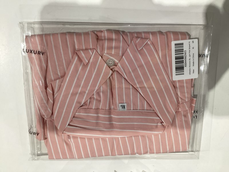 Condition photo showing New/Like New for siliteelon Womens Button Down Shirts Cotton Striped Dress Shirt Long Sleeve Collared Office Work Blouses Tops - Light Pink Striped XL