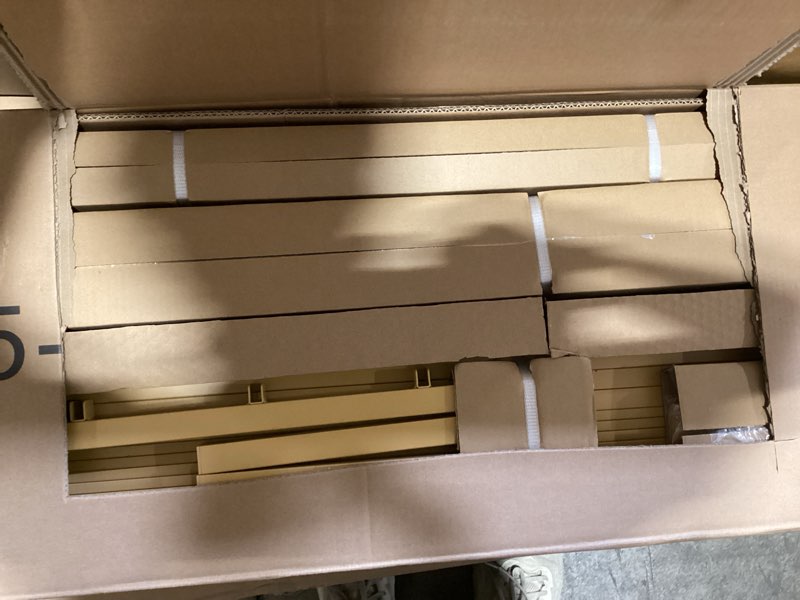 Condition photo showing As Is for askeld 14 inch bamboo twin bed frame with headboard, light cottagecore solid wood platform bed with heavy duty metal slats, no box spring needed, easy assembly, noise free natural twin 14 inch
