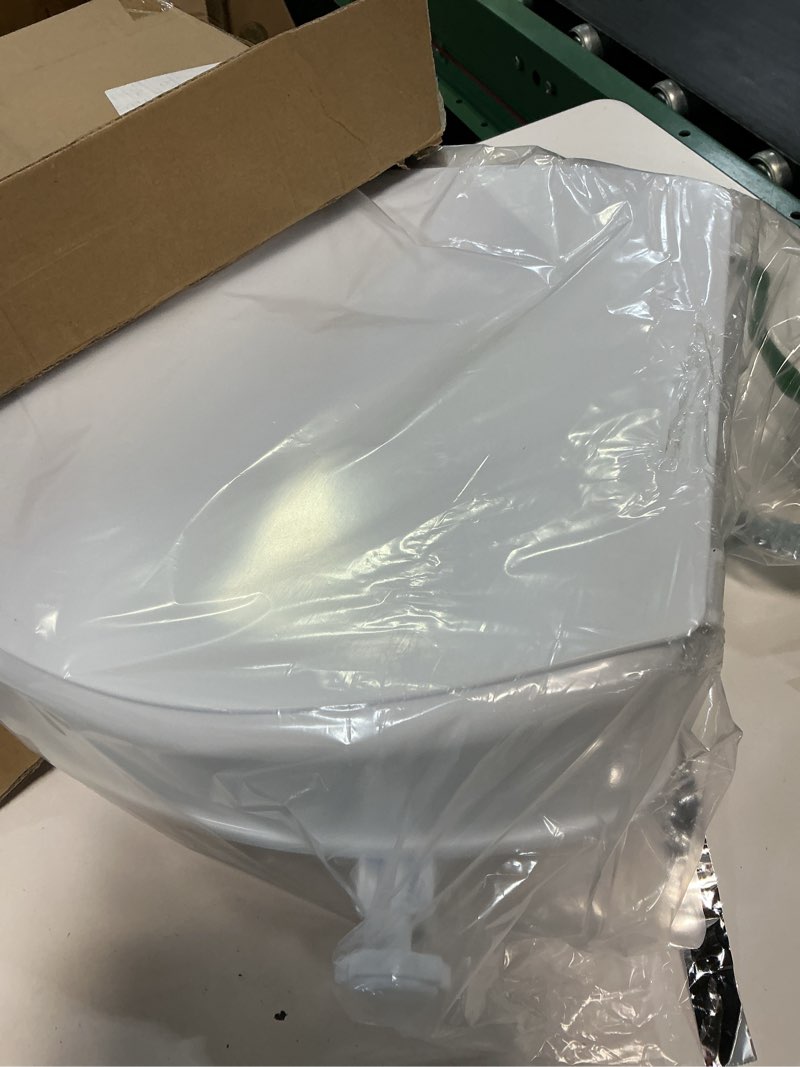 Condition photo showing As Is for raised toilet seat with lid for elderly, 4" high toilet seat for elongated or standard commode, raised toilet seat for seniors, handicap toilet seat riser with cover