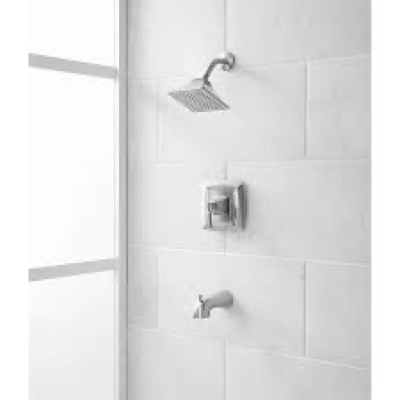 allen + roth 873x-7204 chesler brushed nickel 1-handle single function 6.0-in square bathtub and shower faucet ( valve included )