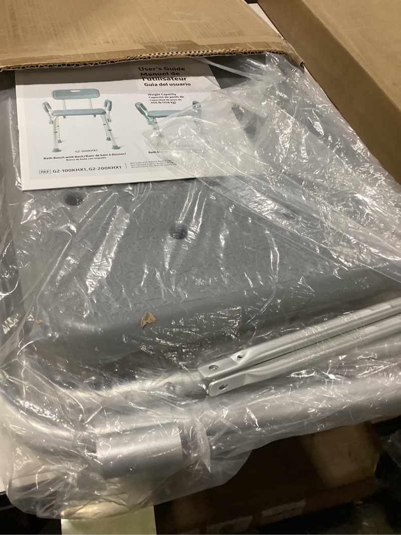 Condition photo showing New/Like New for Drive Medical Shower Chair with Back & Padded Arms - Adjustable Height Bath Seat for Safety & Comfort - Lightweight Aluminum Construction- 350 Lb Capacity - White