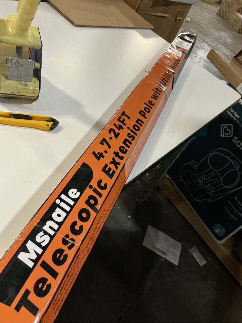 Condition photo showing As Is for 5-24ft Long Telescopic Extension Pole with Utility Hook, Ladderless christmas light pole hanger tool Installing and Hanging String Lights/Birdfeeders, cleaning High Places, Lightweight and Sturdy