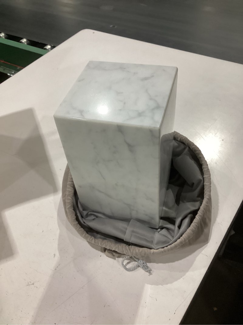 Condition photo showing New/Like New for aspenstudio carrara marble urn genuine vertical marble urn for human adult cremation urn by aspen studio