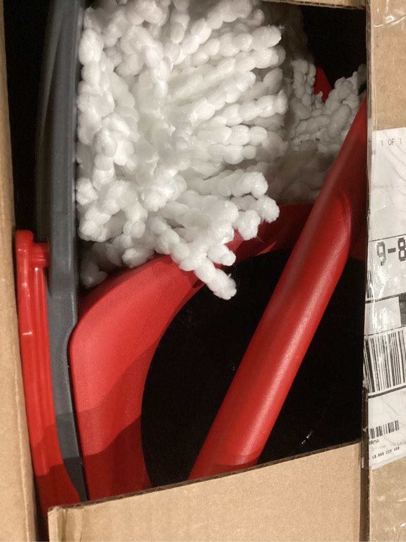 Condition photo showing As Is for O-Cedar EasyWring Microfiber Spin Mop & Bucket Floor Cleaning System + 2 Extra Refills, Red/Gray Spin Mop & Bucket with 2 Extra Refills