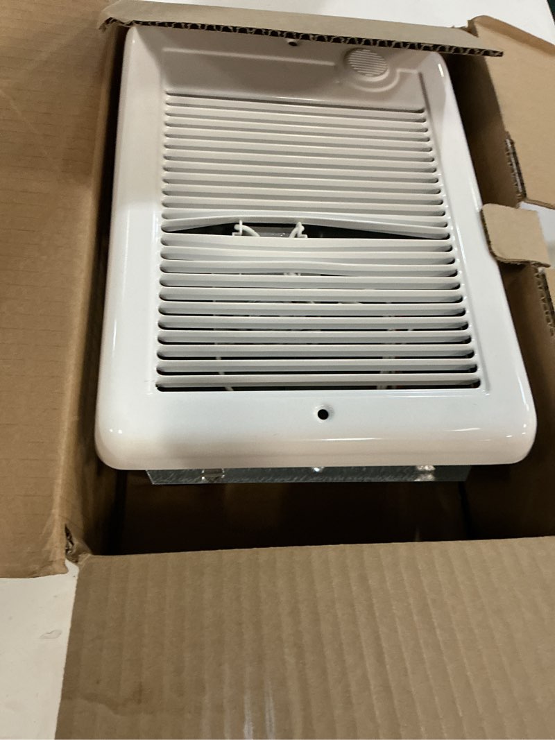 Condition photo showing As Is for 120-volt 1,500-watt com-pak in-wall fan-forced electric heater in white