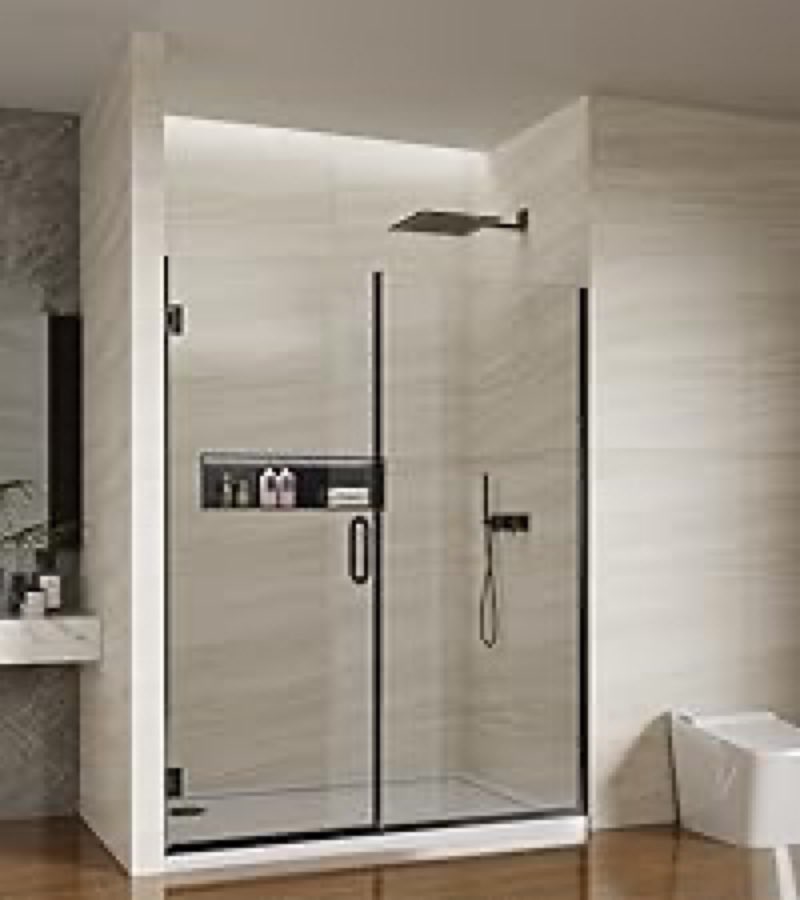 pivot swing shower door, adjustable width 48" w x 74" h semi-frameless shower glass door with 5/16 i