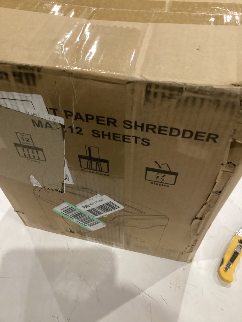 Condition photo showing Good Condition for 12-Sheet Cross-Cut Paper Shredder, P-4 Security Level for Home Office, 5.5 Gallon Bin, Destroys Credit Cards and Staples, ETL Certified, Black 12.8*8.9*16.5inch