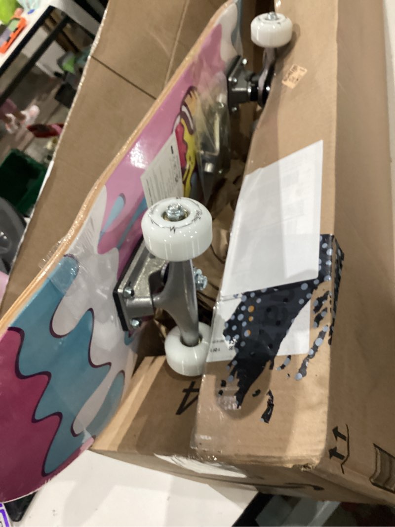 Condition photo showing Good Condition for beleev skateboards for beginners, 31 x 8 inch complete skateboard for kids teens adults, 7 layer canadian maple double kick deck concave cruiser trick skateboard with multifunction skate t-tool ice cream