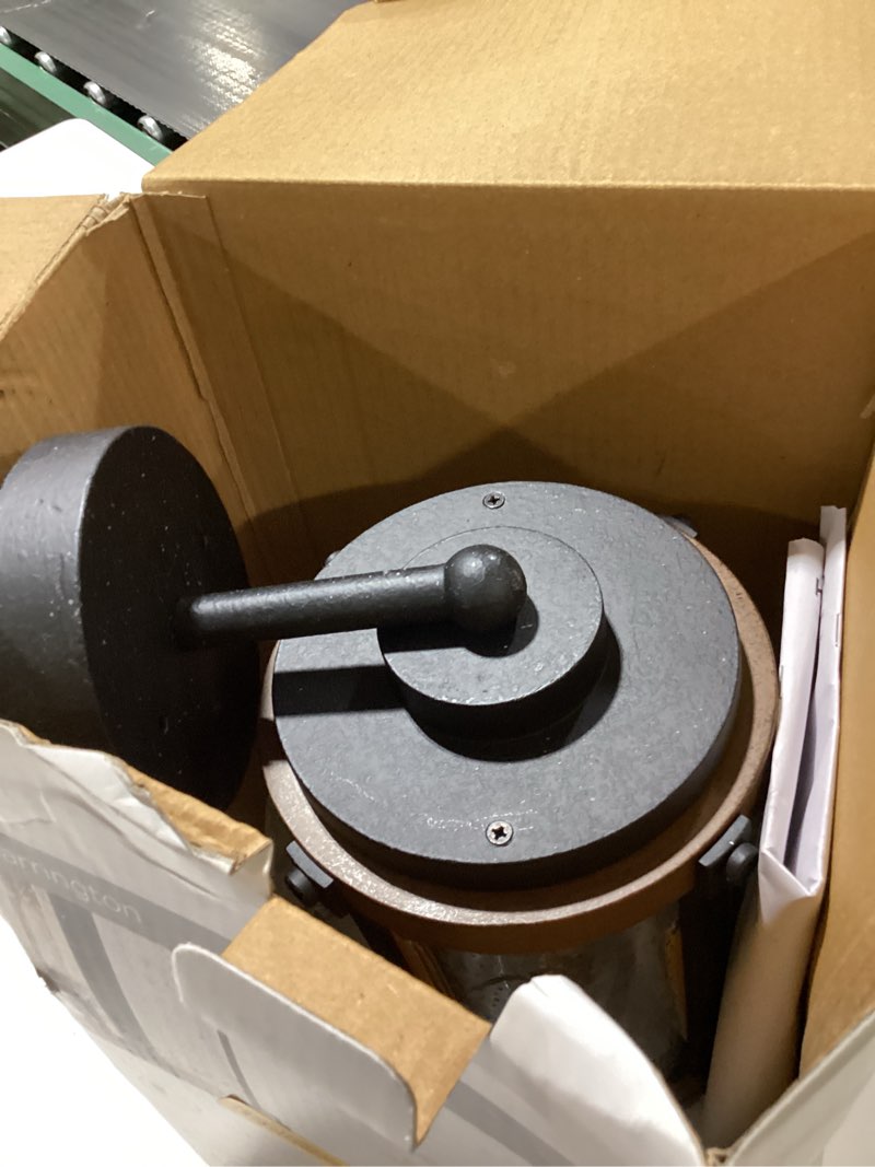 Condition photo showing As Is for Kichler Barrington 1-Light 13-in H Distressed Black and Wood Tone