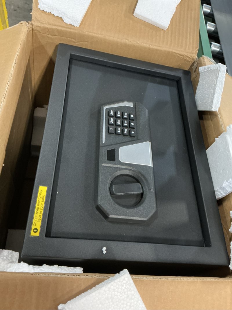 Condition photo showing As Is for 1.3 Cub Small Safes for Home Use Fire and Water Proof, Digital Security Box Fireproof Safe Box with Combination Lock, Smart Alarm System and Removable Shelf, Personal Safe for Home Documents Valuables 1.3Cuft