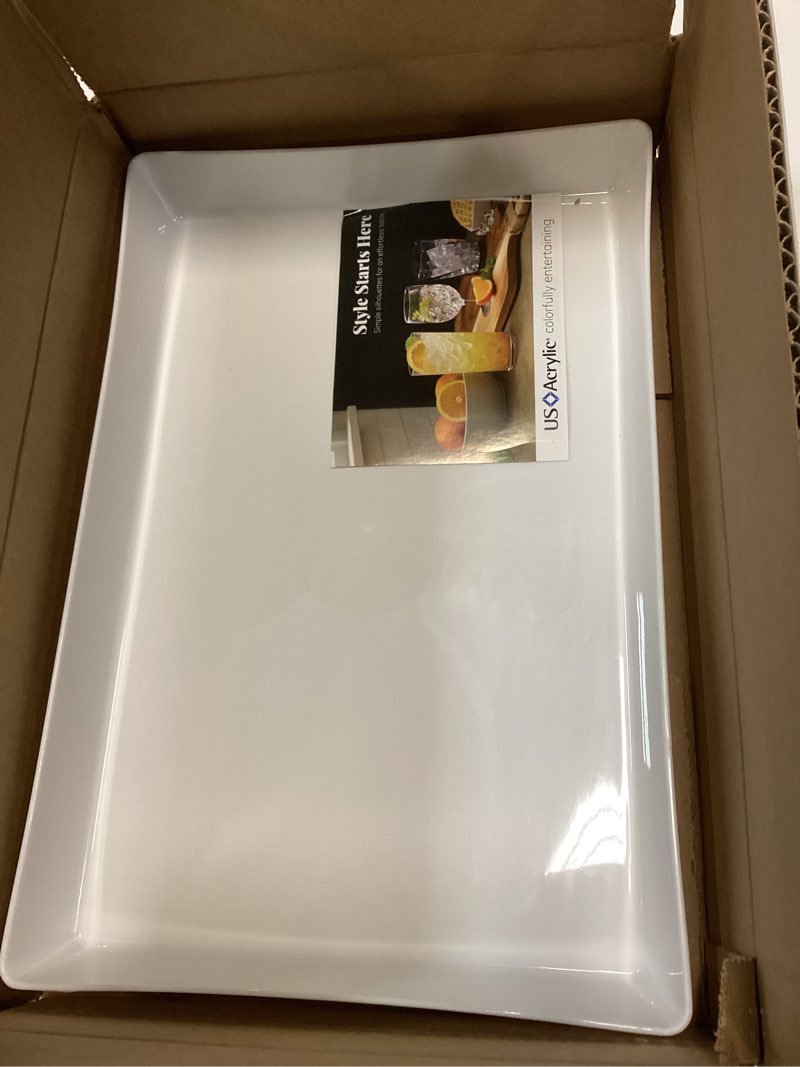Condition photo showing As Is for US Acrylic White Plastic Serving Tray 15” x 10” | Large Unbreakable Reusable Rectangular Party Platters | Serve Appetizers, Fruit, Veggies, & Desserts | BPA-Free & Made in USA White 15\" x 10\" -ONLY ONE TRAY-