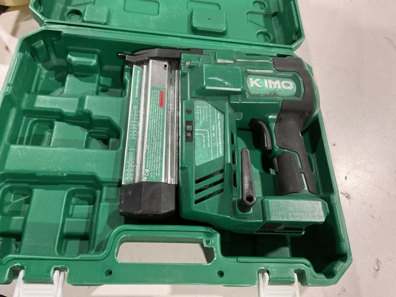 Condition photo showing As Is for KIMO 18 Gauge Nail Gun Battery Powered 2 in 1 Cordless Brad Nailer/Electric Stapler, w/20V Battery & Charger, Adjustable Depth, 18 GA Nailer/Staples for Upholstery, Home Improvement and Woodworking