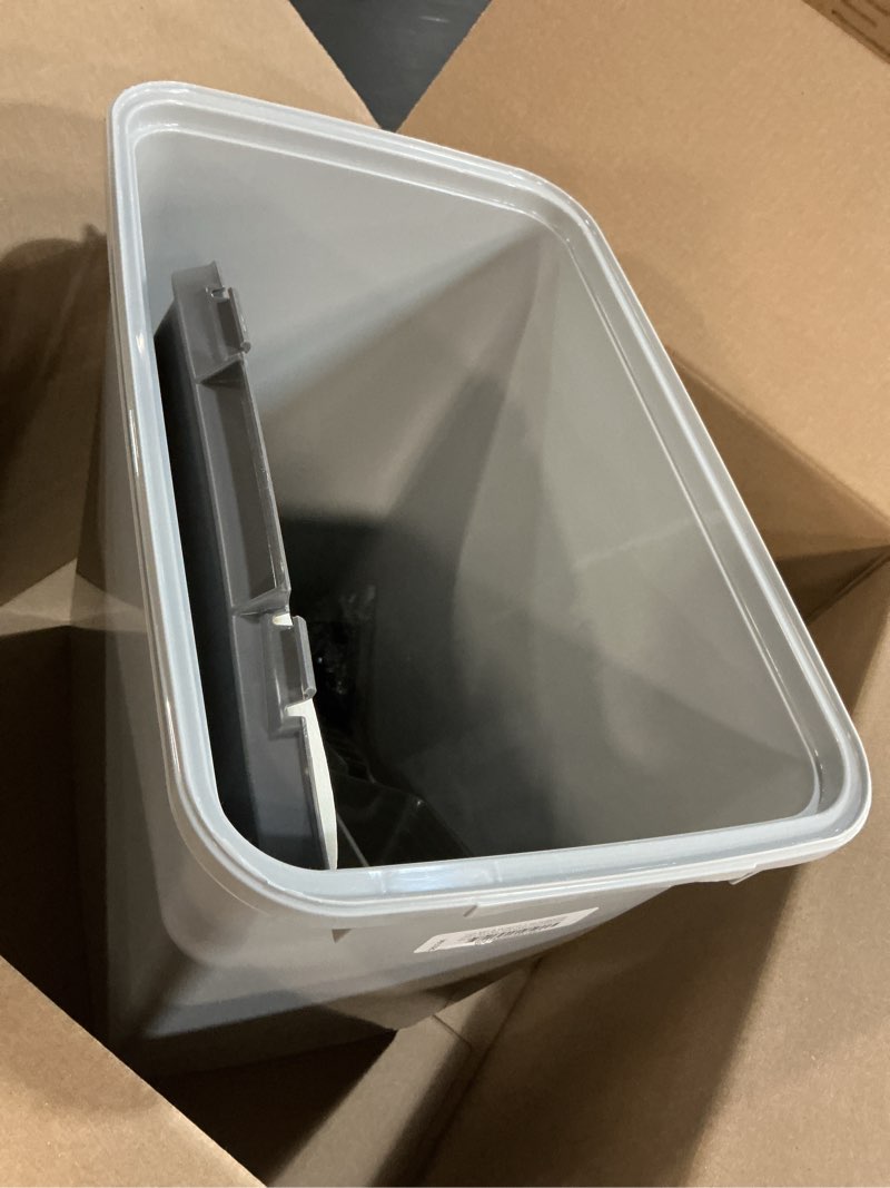 Condition photo showing Good Condition for iris usa dog food storage container with wheels, airtight lid, 2-cup scoop, up to 30 pounds pet food storage, built in scoop storage in lid, versatile pet food bin, portable, bpa free, gray/dark gray 30 lbs dark gray