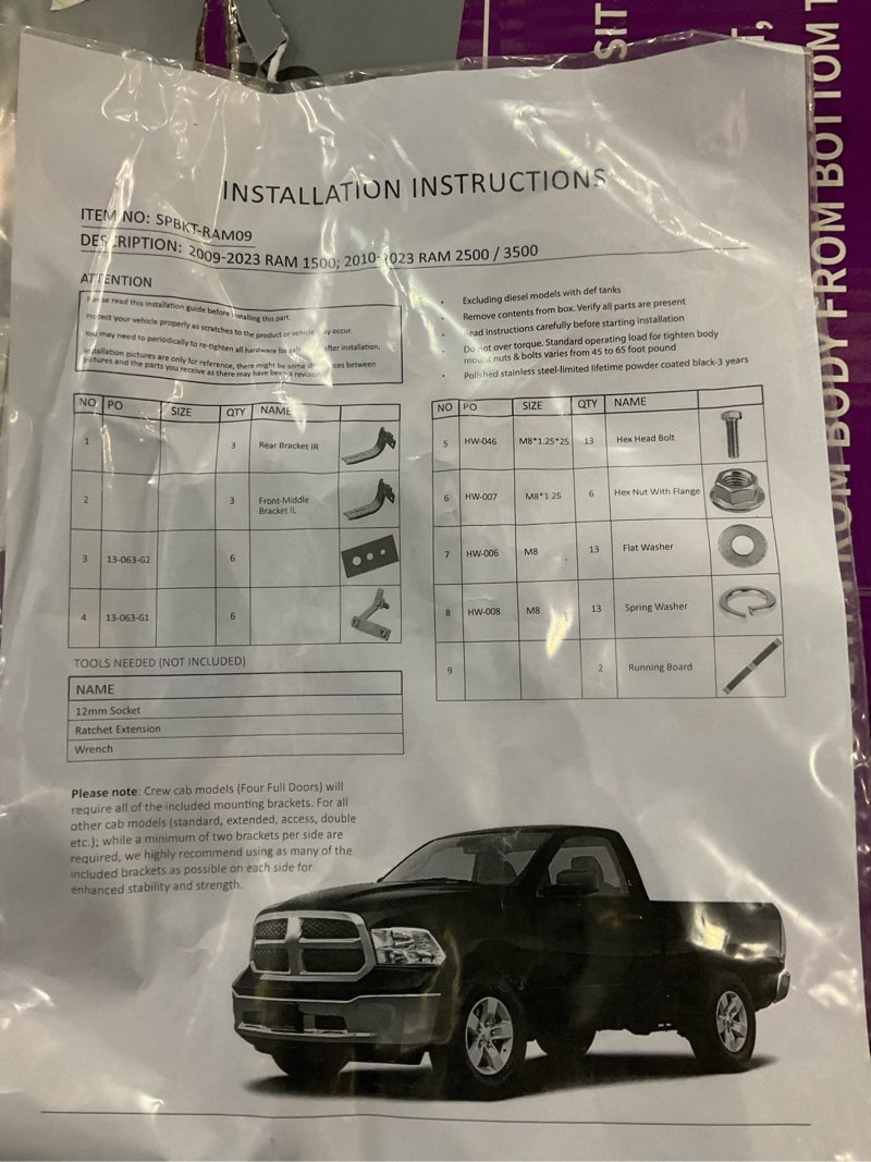 Ram car parts, model unknown