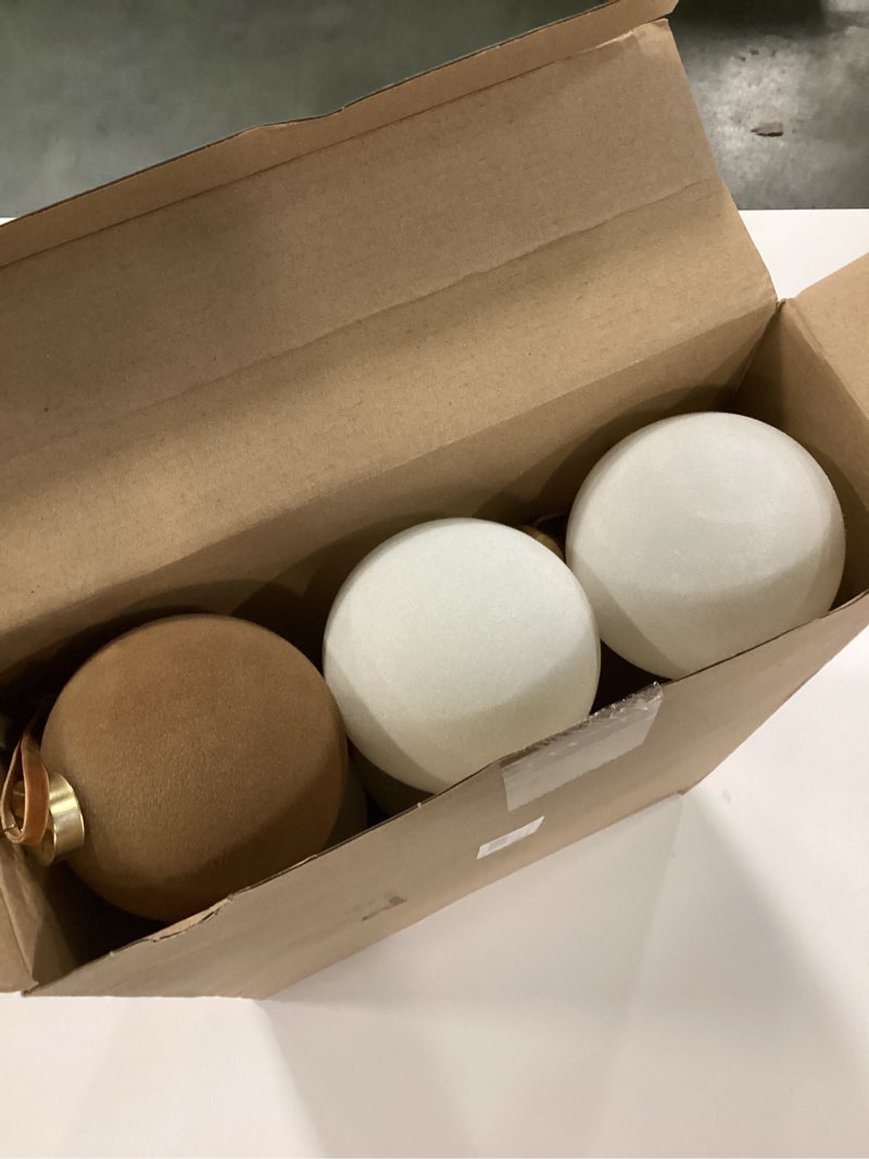 Condition photo showing New/Like New for 12 Pcs Christmas Velvet Balls 4 Inch Large Flocked Christmas Hanging Ornaments Mixed Color Handmade Velvet Balls Xmas Tree Ornaments Xmas Tree Bulbs for Wedding Anniversary Party 12 Mixed Color