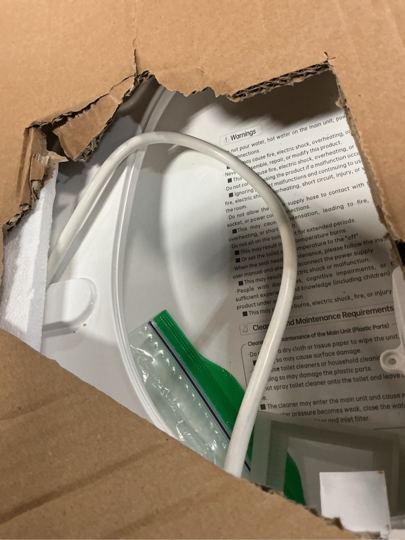 Condition photo showing Good Condition for round bidet toilet seat, smart heated toilet seat with warm water and dryer, soft close bidet seat with adjustable temperature, stainless steel nozzle