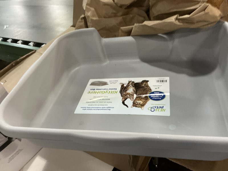 Condition photo showing Good Condition for KittyGoHere Senior Cat Litter Box 1 Pack, Large Misty Gray Low Entrance Kitty Litter Box, Sized for Cats Comfort, Perfect for Senior and Arthritic Cats, Made in USA