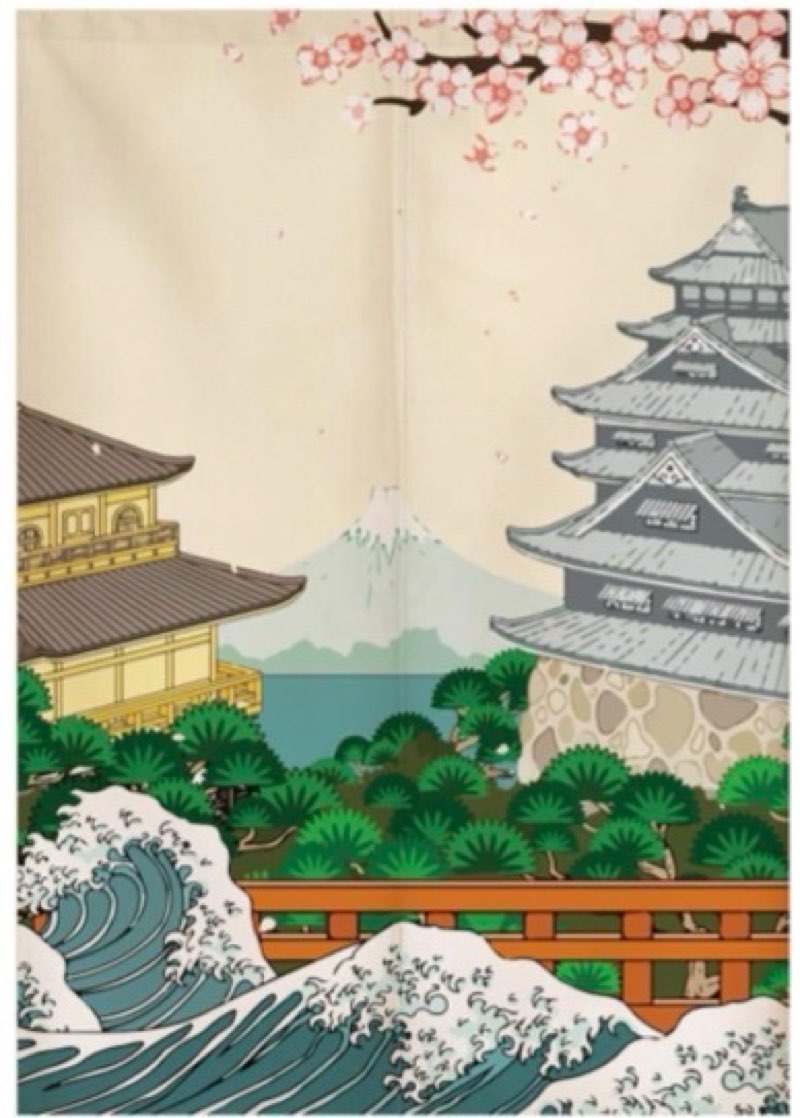 Japanese Noren Doorway Curtain Tapestry Hokusai Ukiyoe Temple Door Curtain Kitchen Bistro Home Decoration, 29 x 35 inches