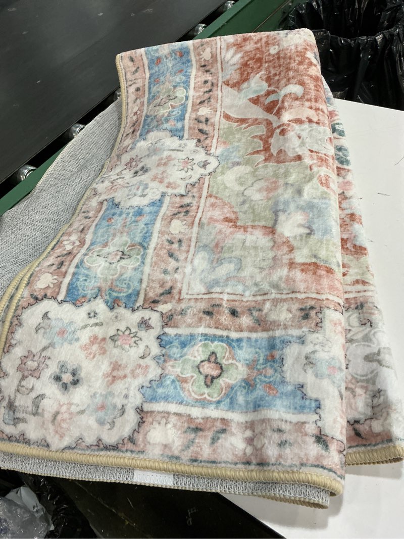 Condition photo showing Good Condition for ( similar) MUJOO Boho Area Rug Small Area Rugs Machine Washable Rugs non slip for Entryway Bedroom Kitchen Hallway Living Room Laundry Room Persian Indoor Mat Soft Low-Pile Orange Navy Blue Area Rug 3'x5'Floral.