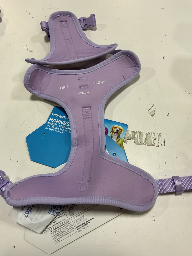 Condition photo showing As Is for vibrant life neoprene comfort control monochrome harness, lavender, medium