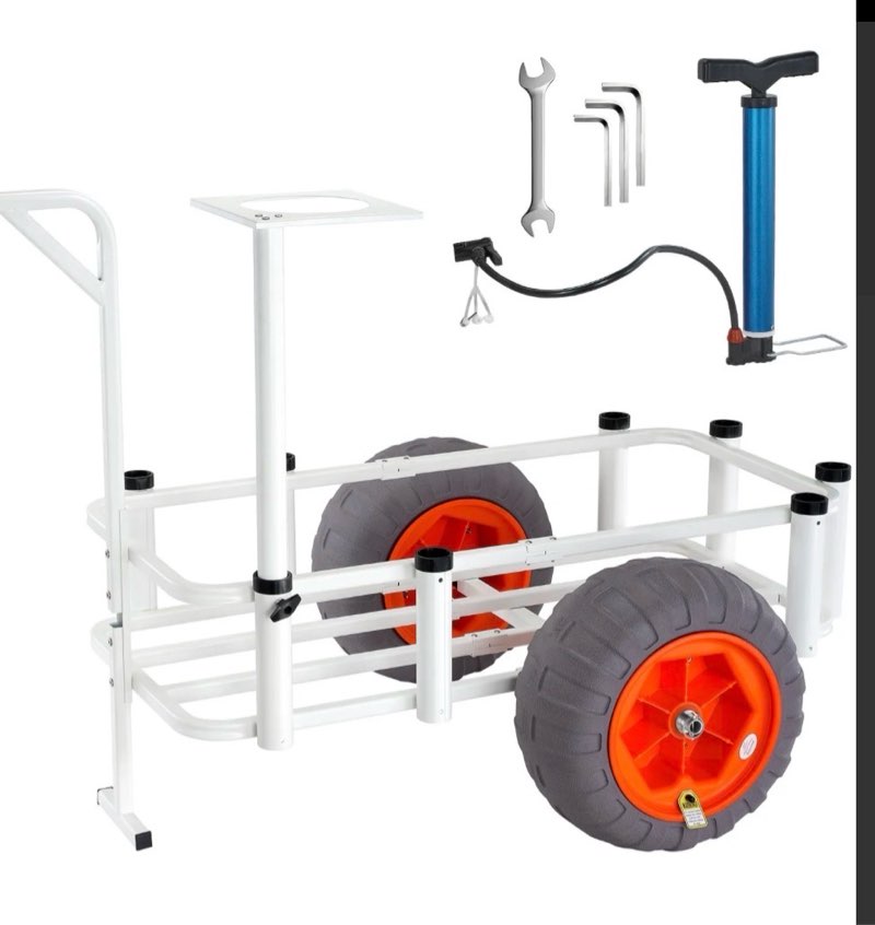 vevor beach fishing cart, 350 lbs load capacity, fish and marine cart with two 16" big wheels pu balloon tires for sand, heavy-duty aluminum pier wagon trolley with 8 rod holders for fishing, picnic