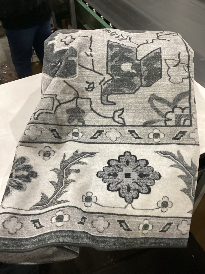 Condition photo showing As Is for 8 x 10 Area Rugs for Living Room, Machine Washable Area Rugs Boho Faux Wool Low Pile Area Rug for Bedroom, Floral Medallion Vintage Rugs with Non-Slip Rubber, Kid & Pet Friendly, Grey White Vintage Grey White 8' x 10' (Rectangular)