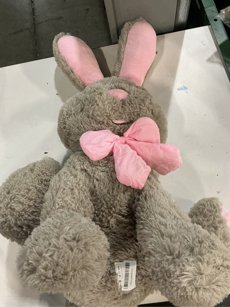Condition photo showing Good Condition for morismos giant bunny stuffed animal, 31.5'' large grey rabbit plush toy with pink ears, soft toy for girls/boys, ideal gift for easter, halloween, christmas, cuddling, snuggling gray