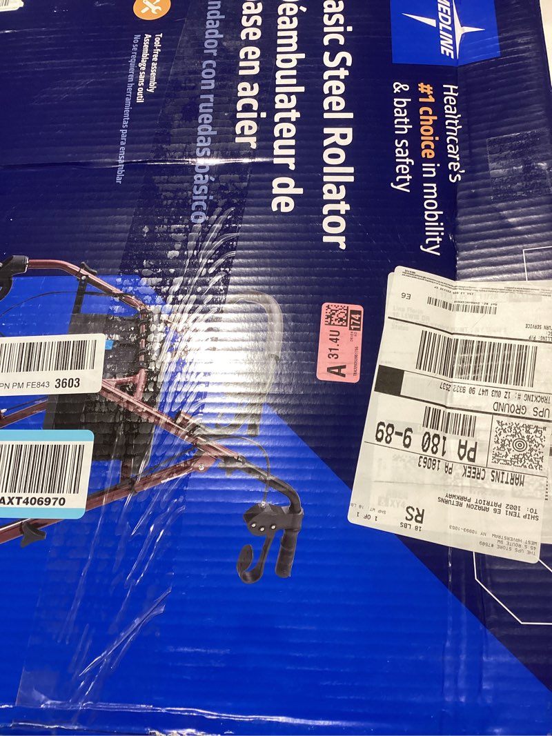 Condition photo showing New/Like New for Medline Steel Rollator Walker with Seat, Burgundy, 350 lb. Weight Capacity, 6” Wheels, Foldable, Adjustable Handles, Rolling Walker for Seniors, Walker for Mobility Impaired