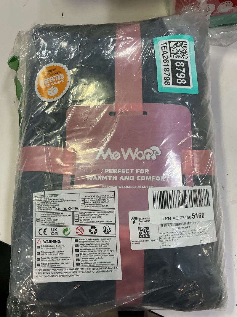 Condition photo showing New/Like New for Mewaii Wearable Blanket Hoodie for Adults, Warm Sherpa & Soft Flannel Long Sweatshirt with Giant Pocket, Cozy Gifts for Women Light Black Adult