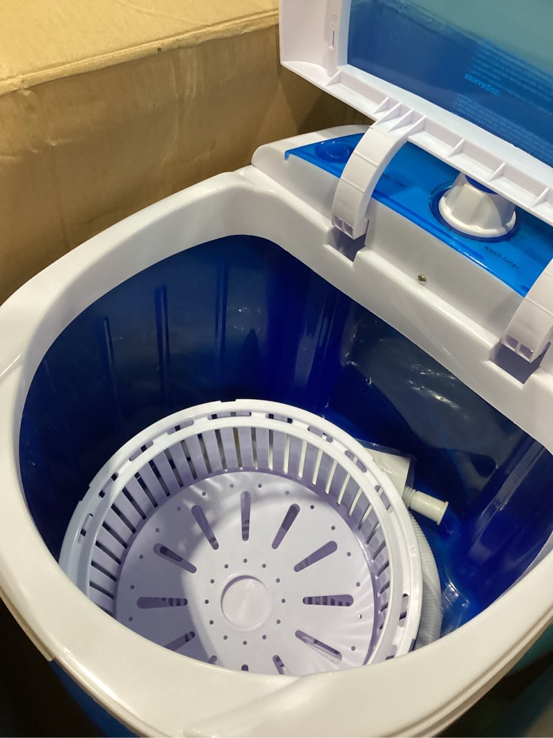 Condition photo showing As Is for Elevon Mini Spin Dryer Portable Washing Machine, Compact Laundry for Home, Apartment, RV, Blue