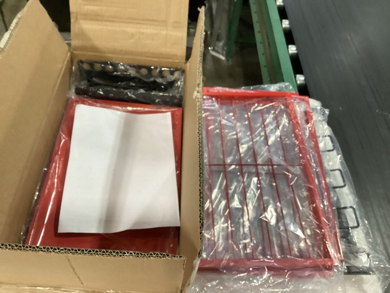 Condition photo showing As Is for  Large Power Tool Organizer Wall Mount, 4 Layer Storage Rack with 8 Drill Holders, Heavy Duty Cordless Tool Storage Utility Racks Supports 180 lbs, Tool Battery Shelf for Garage Shop and Workbench