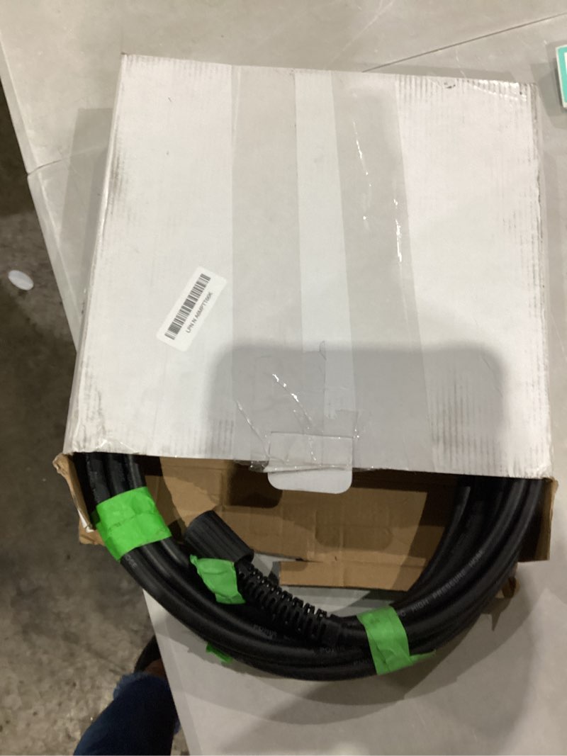 Condition photo showing Good Condition for POHIR Pressure Washer Hose 25FT 4000PSI, 1/4 Inch M22 Kink Resistant Power Washing Replacement Hose, Lightweight Pressure Washer Extension Hose Black 25FT - 4000 PSI - M22 Fitting