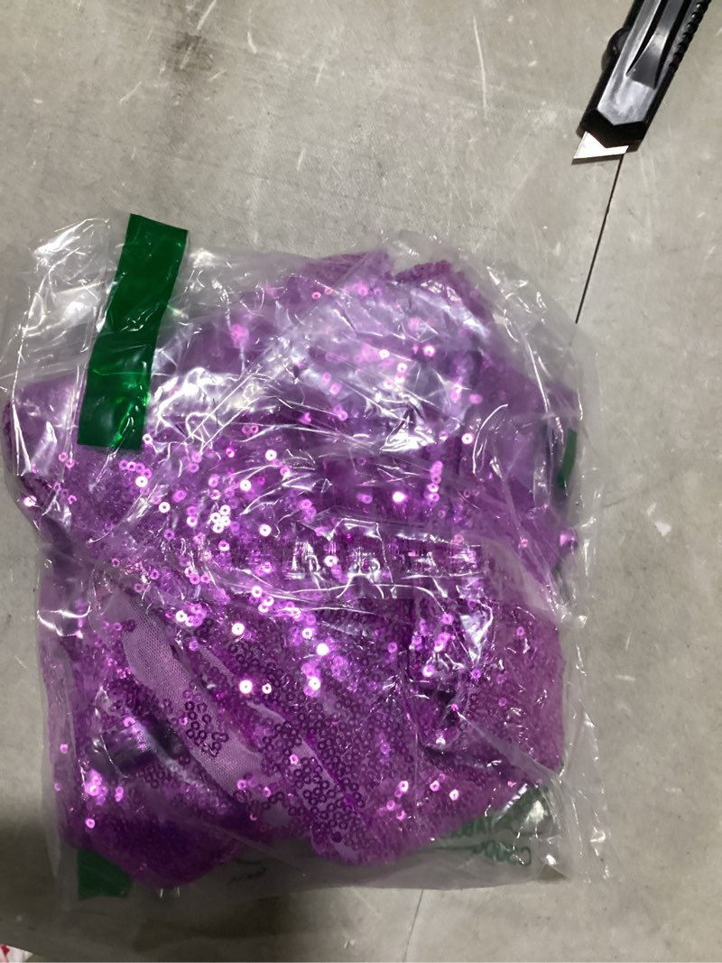 Condition photo showing New/Like New for lolanta girls sequin flare pants sparkle bell bottoms kids elastic waist glitter disco dance trousers 6-7 years purple