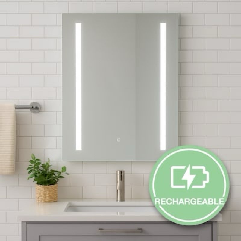 dweller 22-in x 30-in beveled frameless rectangle dimmable led lighted bathroom vanity mirror
