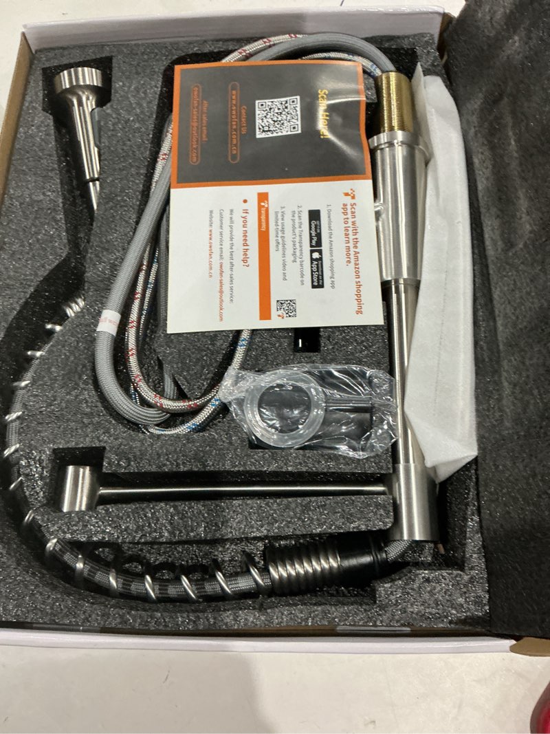 Condition photo showing Good Condition for kitchen faucets, brushed nickel kitchen sink faucet with pull down sprayer single handle with deck plate stainless steel, suitable for farmhouse camper laundry rv bar - owofan 9009sn classic brushed nickel