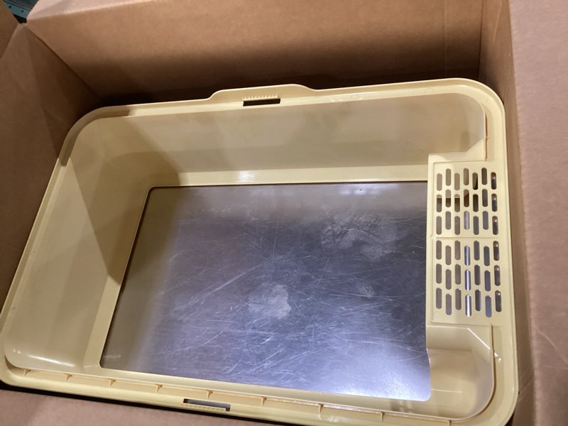 Condition photo showing As Is for stainless steel litter box with high side, xxl extra large cat litter box for big cats & multiple cats, non-sticky, no urine leakage, easy clean cat litter pan include scoop 21 - yellow (pack of 1)