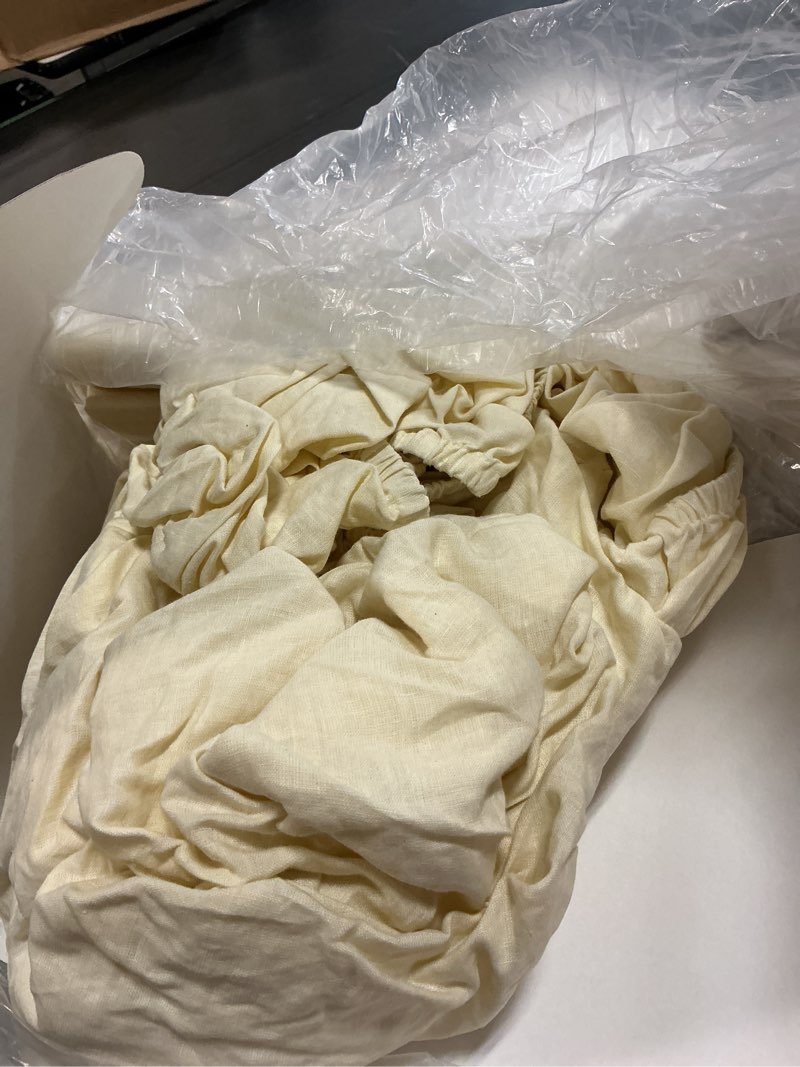 Condition photo showing As Is for european linen fitted sheet set, king, butter yellow