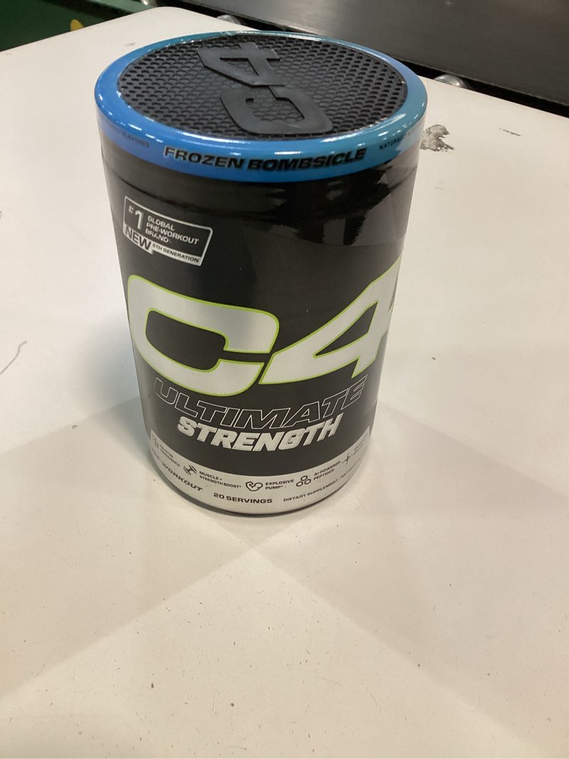 Condition photo showing New/Like New for Cellucor C4 Ultimate Strength Pre Workout Powder - Tri-Stim Experience 300mg Caffeine+TeaCrine+Dynamine - Creatine & Beta-Alanine - Energy Supplement for Men & Women - Frozen Bombiscle, 20 Servings Frozen Bombsicle 1.21 Pound (Pack of 1)