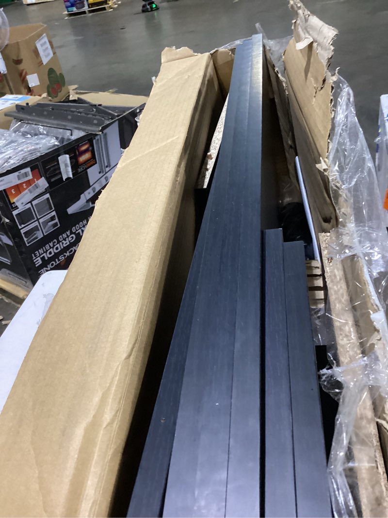 Condition photo showing As Is for mainstays adjustable side by side or stacking tv stand for tvs up to 70 inches, black oak