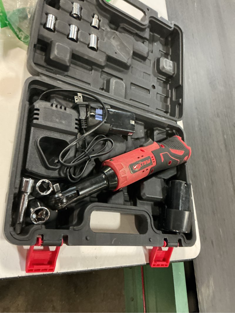 Condition photo showing As Is for electric ratchet wrench set,12v cordless ratchet wrench 3/8", 400 rpm power ratchet tool kit with led light, 7 sockets, 1/4" adapter, 2 packs 2000mah lithium-ion battery and fast charger